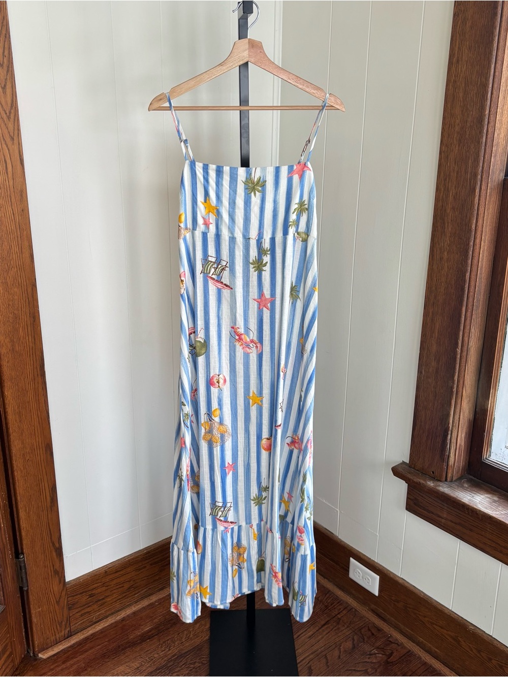 Label of Love Coastal Prep Linen Blend Maxi Dress Blue White Stripe Womens M NWT